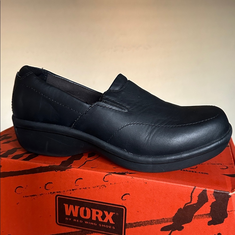 Worx‎ Womens Black Leather Slip On Work Comfort Slip Resistant Shoes Sz  5